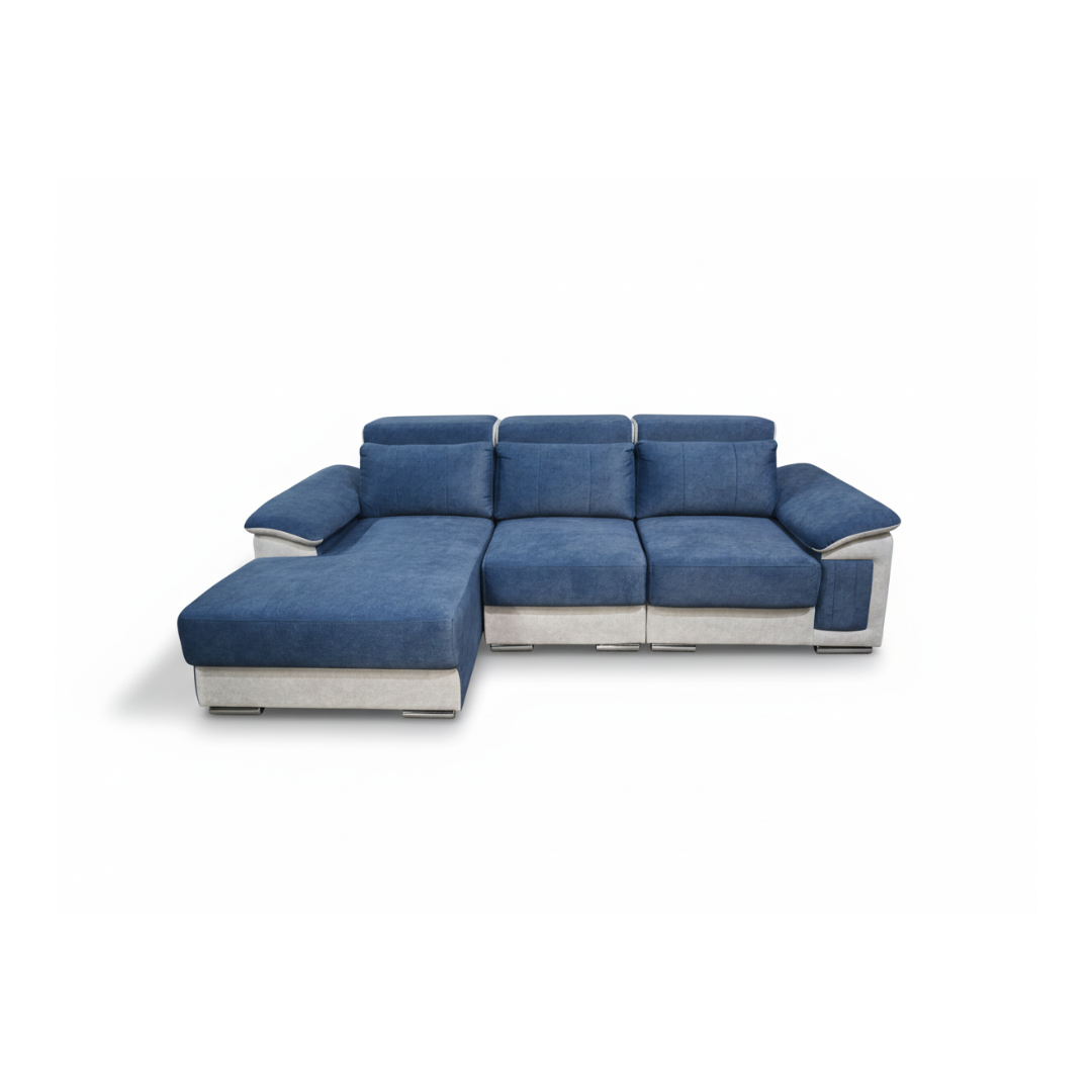 Blue + Grey L-Shape Recliner Fabric Sofa