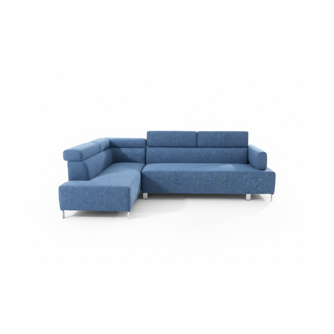 Blue L-Shape Fabric Sofa (Modular Low-Back Design)