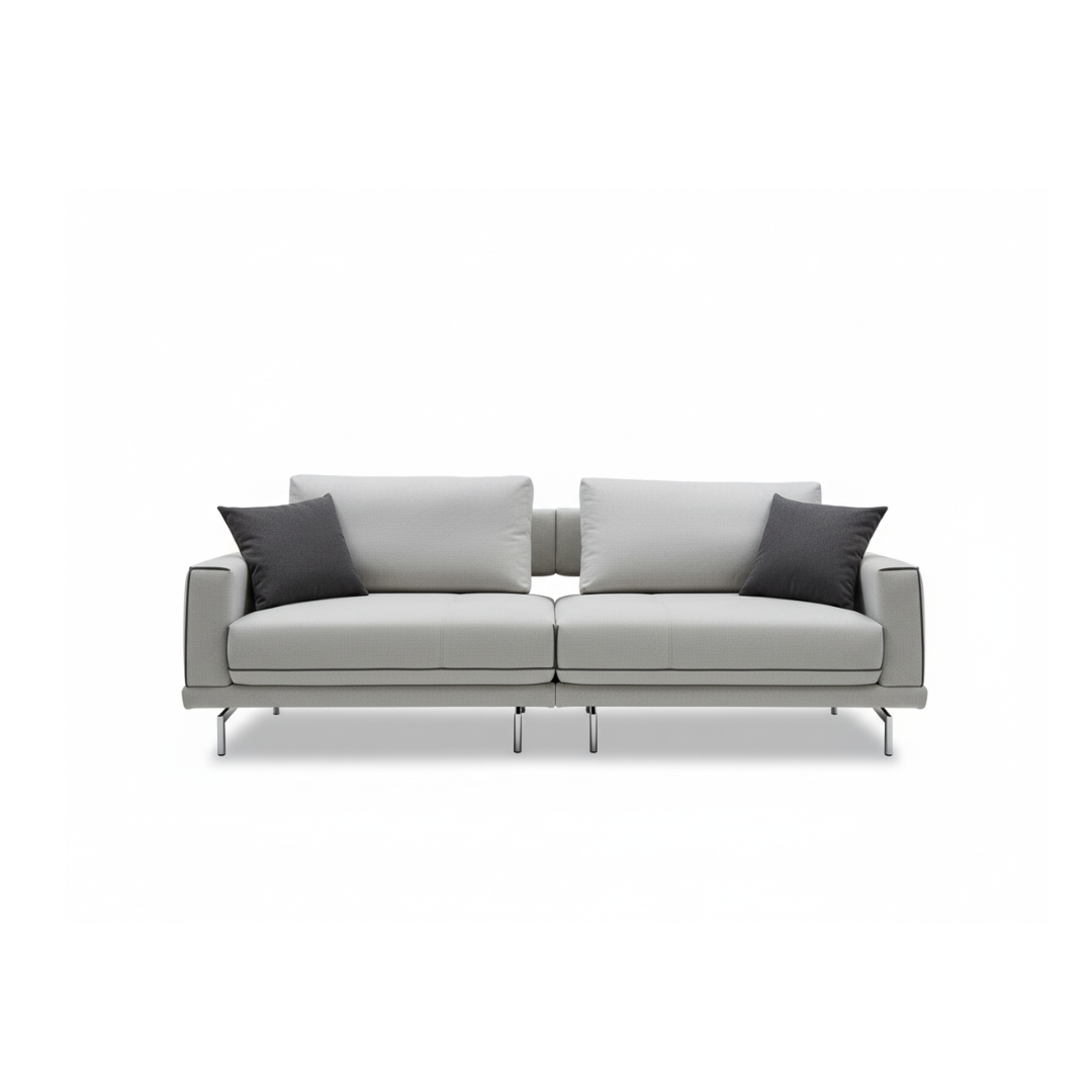 Light-Grey Fabric 3-Seater Sofa (Premium Cushion Build)