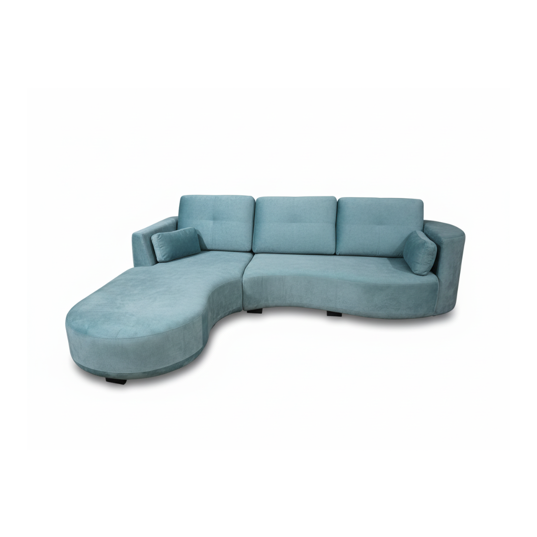 Turquoise Velvet-Feel L-Shape Curve Sofa