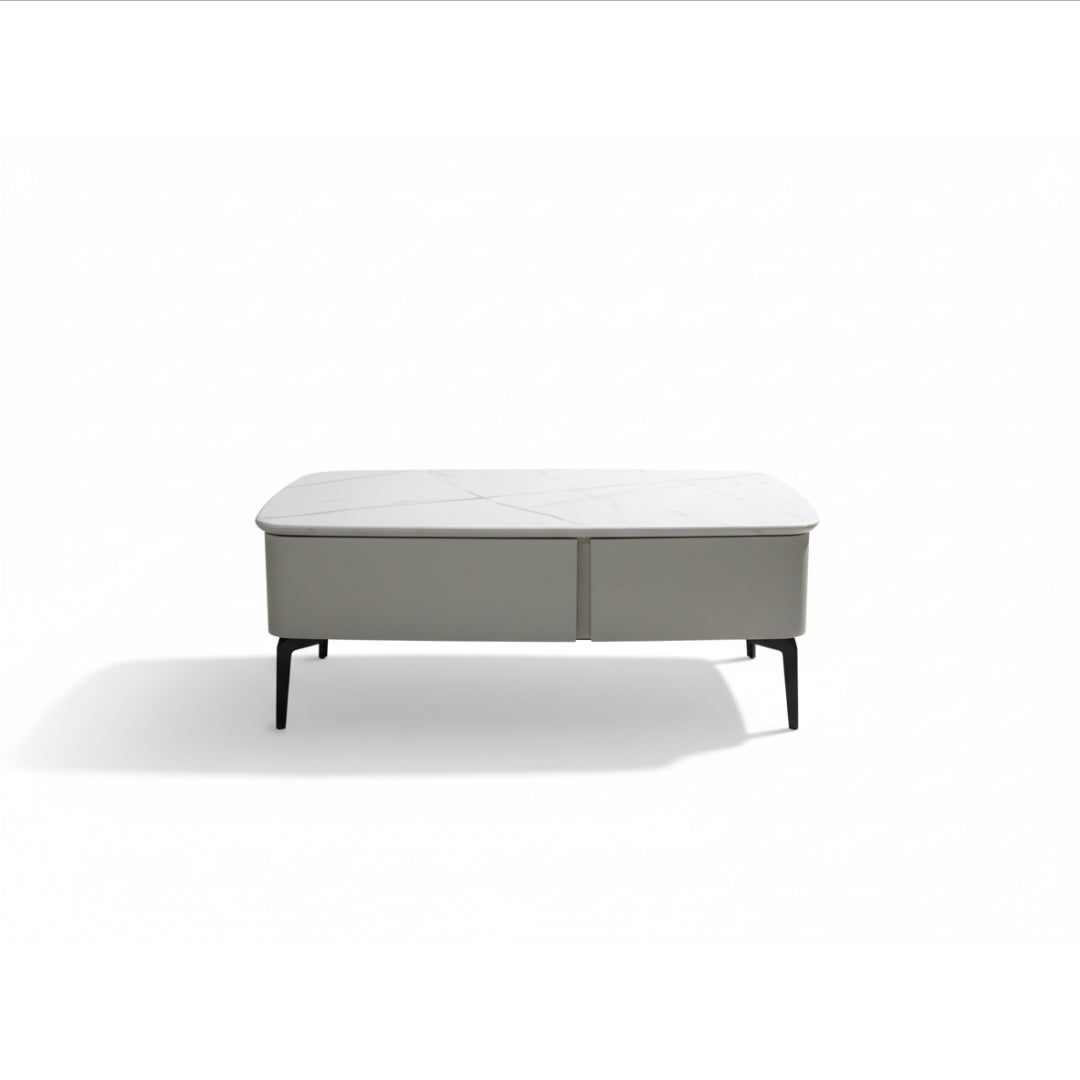 White Marble-Look Coffee Table with Slim Metal Legs