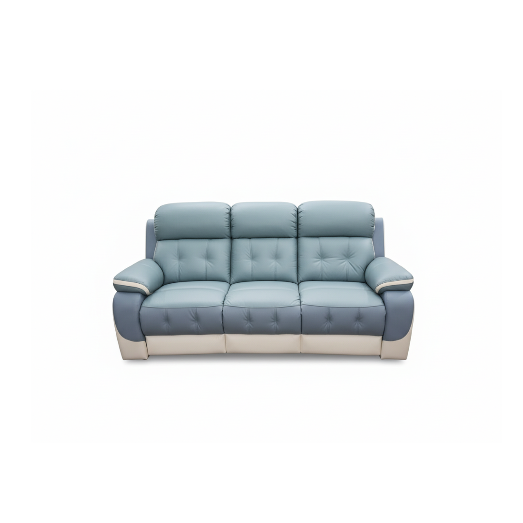 Blue PU Leather 3-Seater Sofa (Dual-Tone Upholstery)