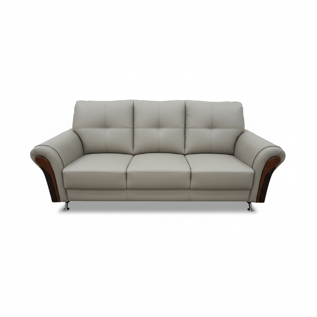 Beige PU Leather 3-Seater Sofa