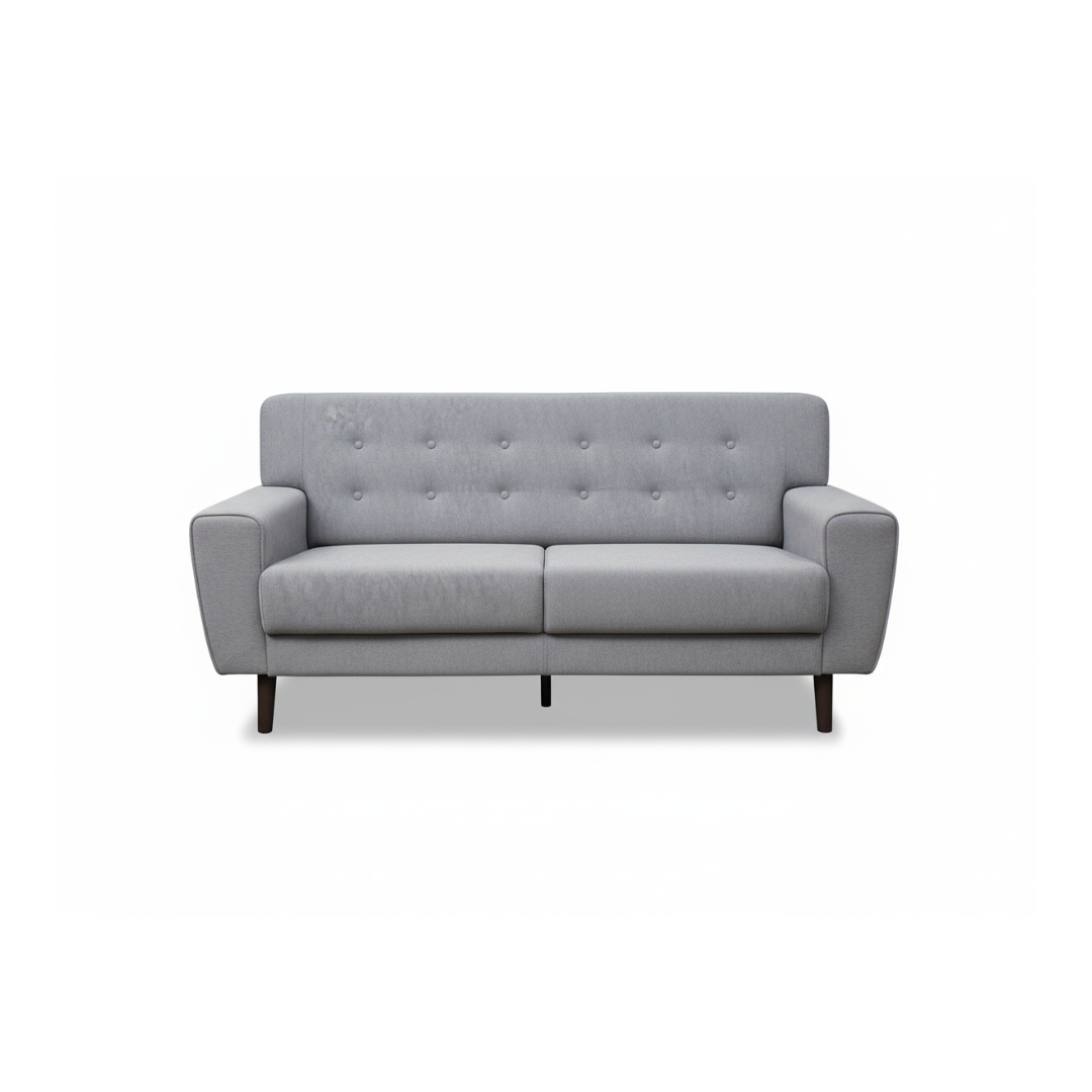 Light Grey Fabric 3-Seater Sofa (Tufted Back)