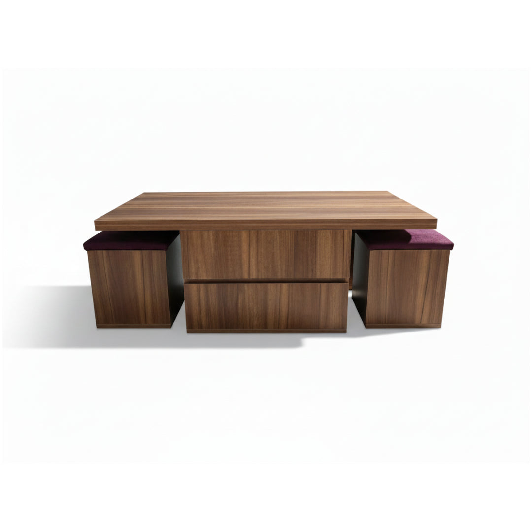 Wooden Coffee Table with Hidden Stools