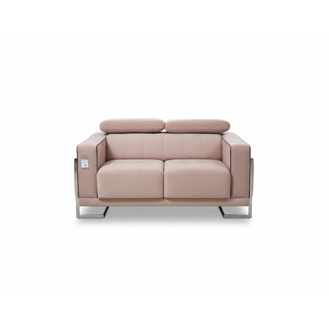 Soft Pink Fabric 2-Seater Sofa with Adjustable Headrests