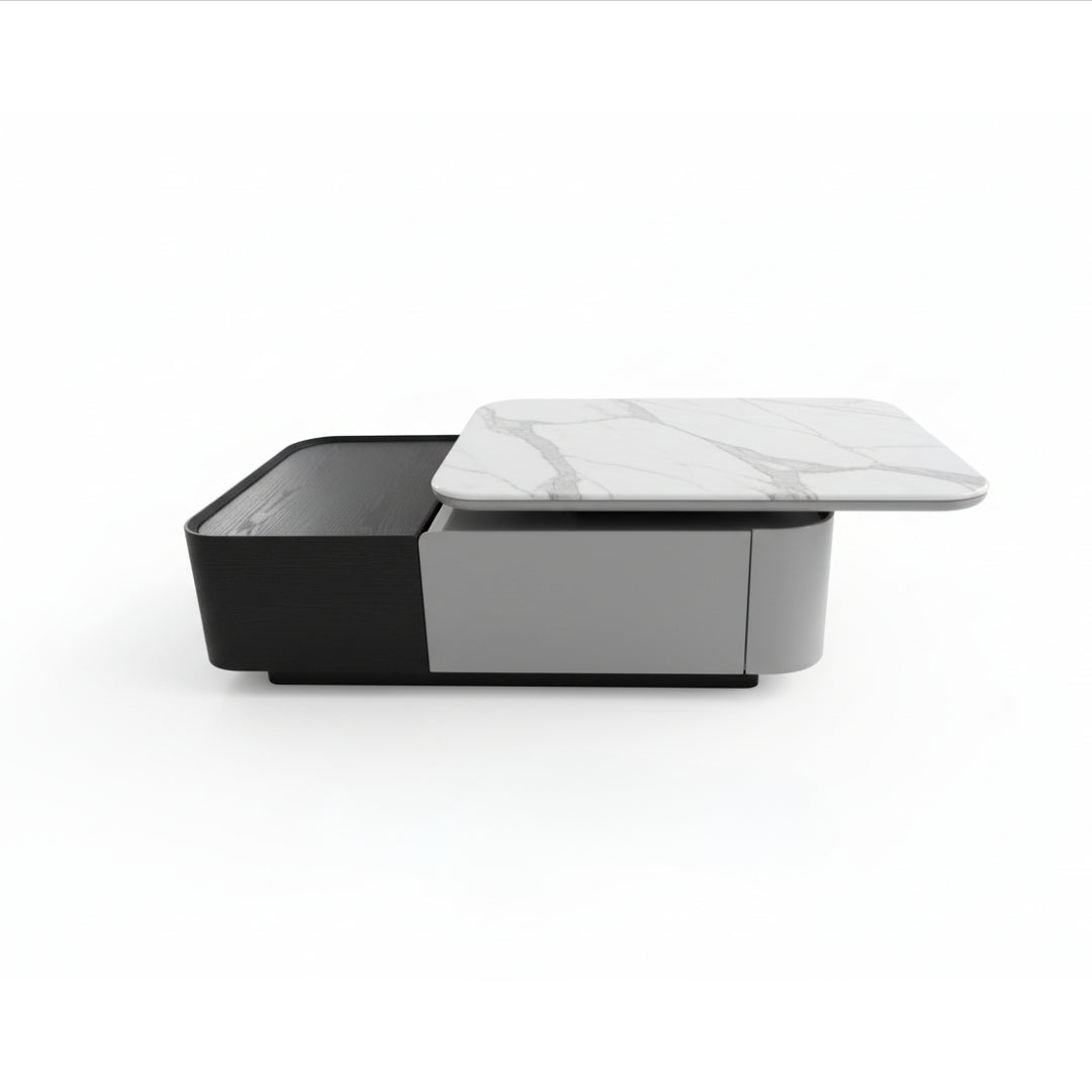 Sliding Top Coffee Table with Dual Storage (Marble Print)