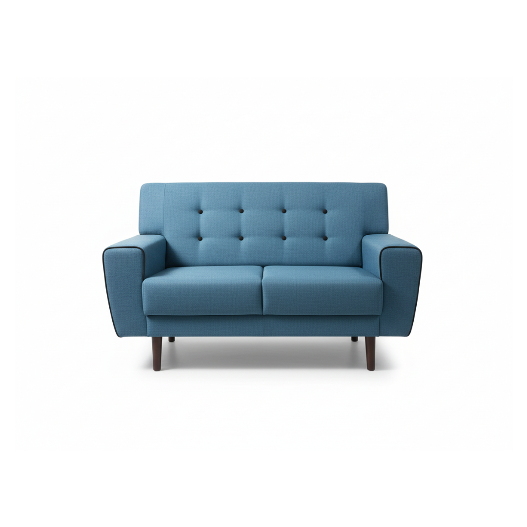 Blue Fabric 2-Seater Sofa (Button-Tufted Back)
