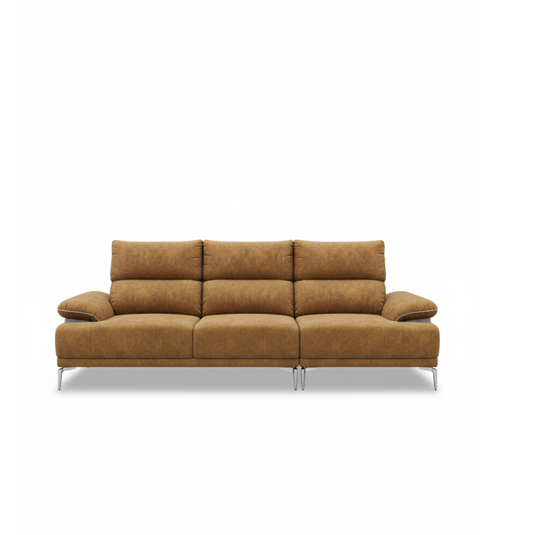 Brown Fabric 3-Seater Sofa