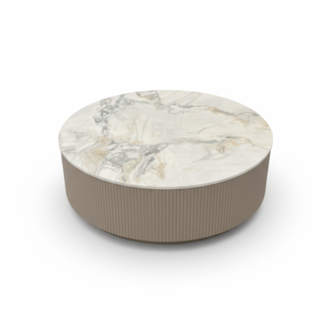 Ribbo Round Marble Coffee Table with Ribbed Base